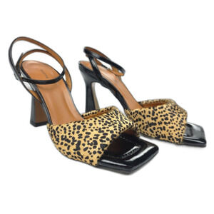 ANTHROPOLOGIE Maeve Puffy Square-Toe Ankle-Strap Heels Cheetah 90s Y2k Baddie